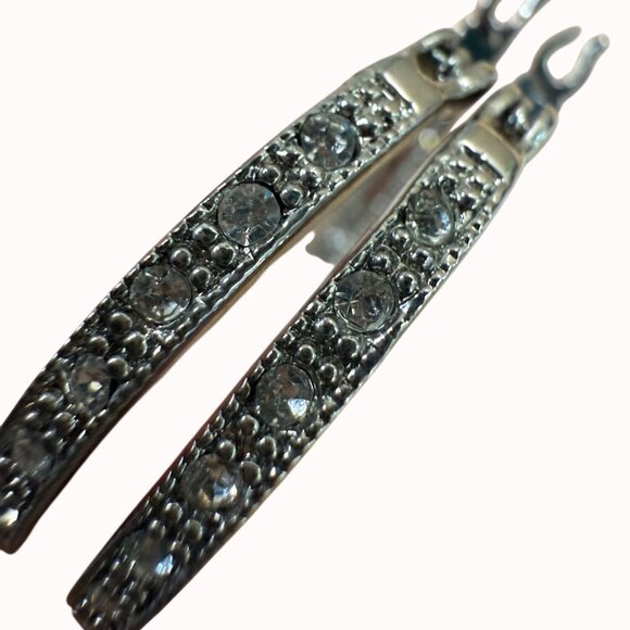 Charter Club Silver-Tone Crystal Hoop Earrings 1.6", Glam, Classic, Neutral, - Picture 2 of 9